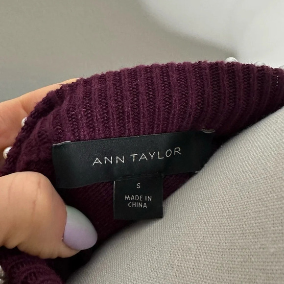 Ann Taylor Burgundy Sweater with Pearls Sz. S - Picture 3 of 4